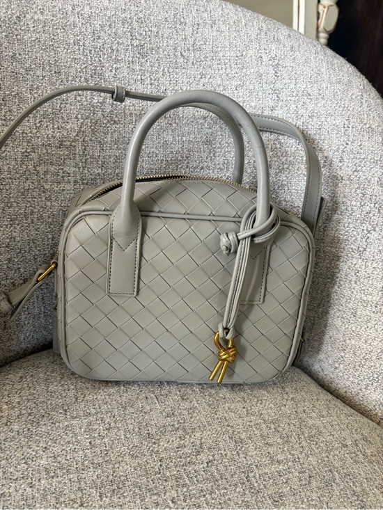 Handbags - Woven Leather Top-Handle Bag in Light Gray